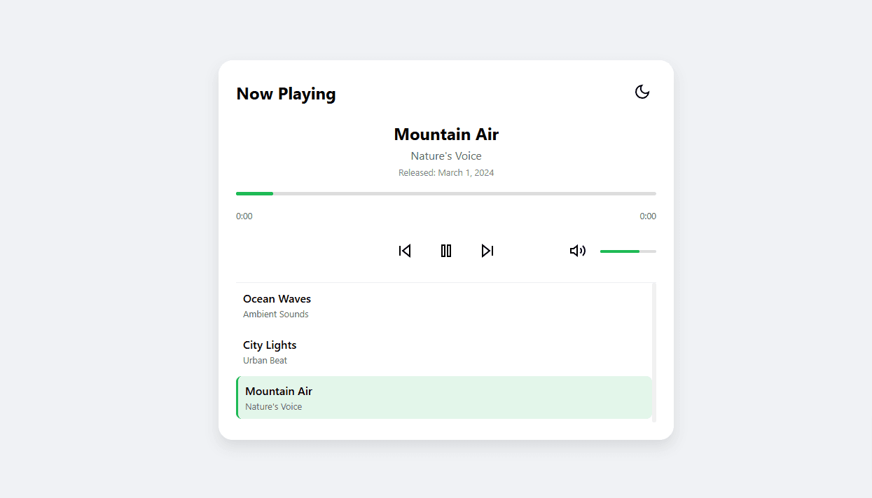 Full Audio Player With Song Progress Saving Day and night