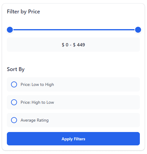 Woocomerce Filters Price Slider Price Low to highj and ratting